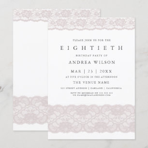 Elegant Pink Lace 80th birthday Party Invite