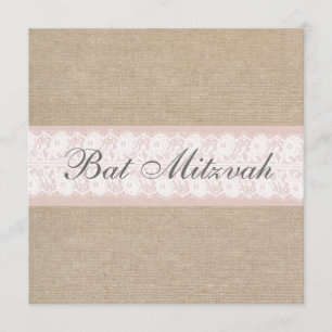 Elegant Pink Lace Burlap Bat Mitzvah Invitation