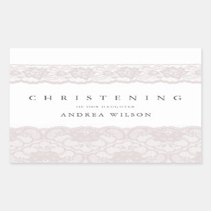 Elegant Pink Lace Christening baptism favour Rectangular Sticker