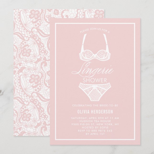 Elegant Pink Lace Lingerie Shower Invitation (Front/Back)