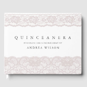 Elegant Pink Lace Quinceanera 15th Birthday Party Guest Book