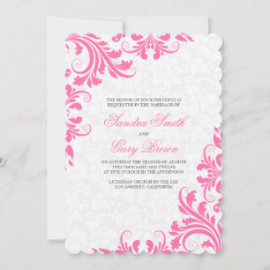 Elegant Pink Lace White Damasks Wedding Invitation