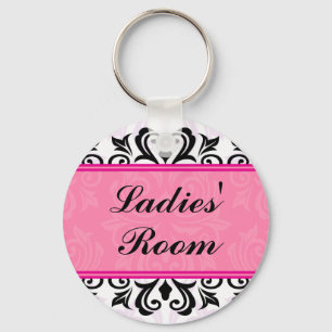 Elegant pink ladies room damask border keychain