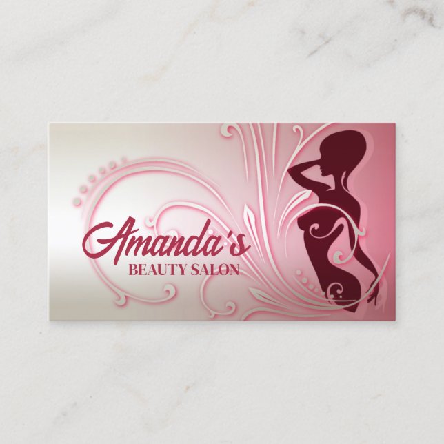 Elegant Pink Lady Beauty Salon Business Card (Front)
