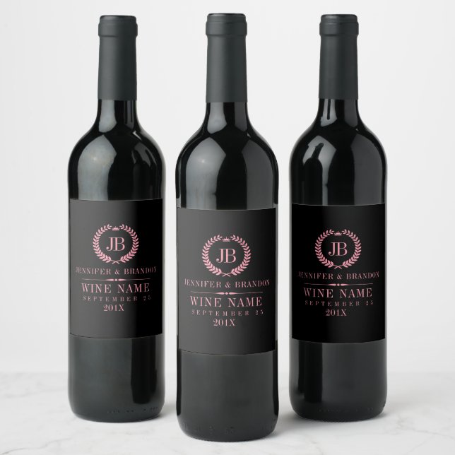 Elegant Pink Laurel Wreath Wine Label (Bottles)