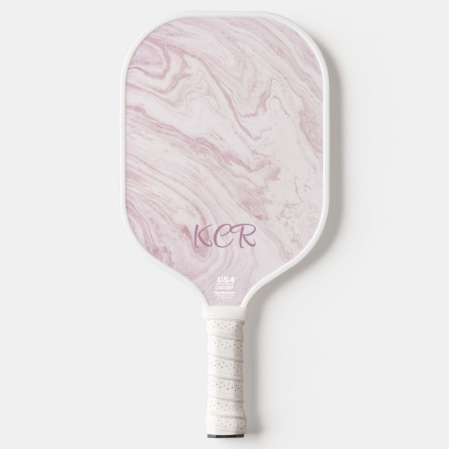Elegant Pink Lavender Marble Personalised Initial Pickleball Paddle (Front)
