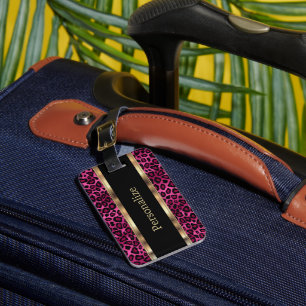 Elegant Pink Leopard Animal Print DIY Text Luggage Tag