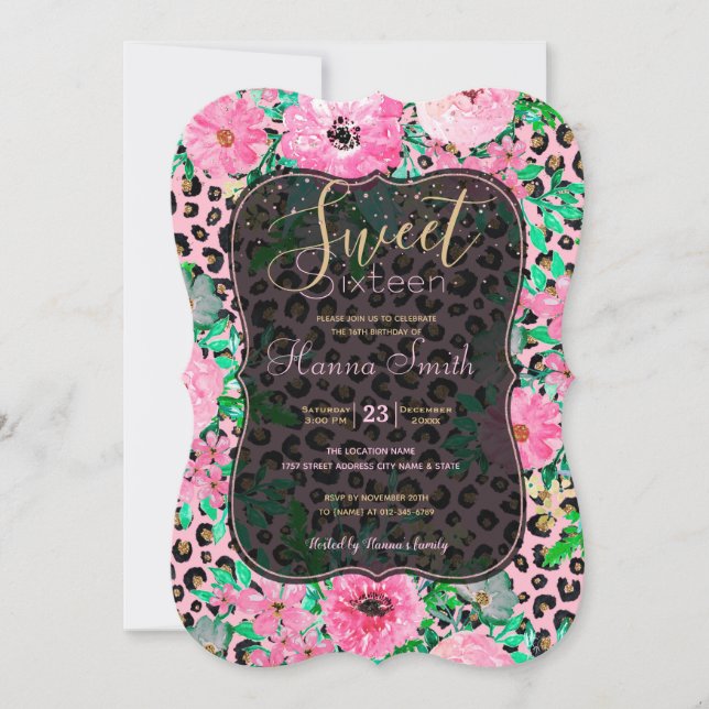 Elegant Pink Leopard Print and Floral Design Invitation (Front)