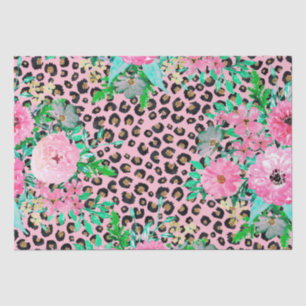 Elegant Pink Leopard Print and Floral Design Tissue Paper