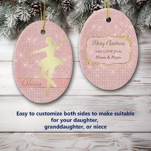 Elegant Pink Lights Gold Ballerina Ceramic Tree Decoration