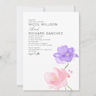 Elegant Pink & Lilac Floral Wedding  Invitation
