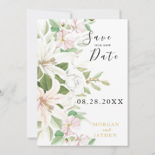 Elegant Pink Lili Ivory Rose Floral Wedding Save The Date