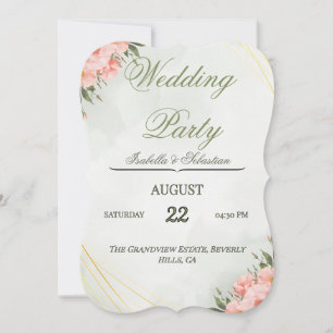Elegant Pink Lilies and Gold Geometry Wedding Part Invitation