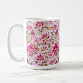 Elegant Pink Lilies with Golden Botanical Accents Coffee Mug