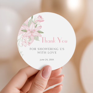Elegant Pink Lily Baby Shower Entrance Classic Round Sticker