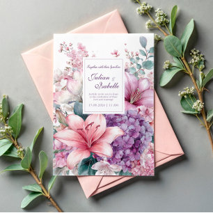 Elegant Pink Lily Purple Hydrangea Lilac Invitation
