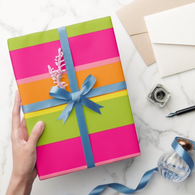 Elegant Pink, Lime, Orange and Yellow Fun Stripes Wrapping Paper (Gifting)