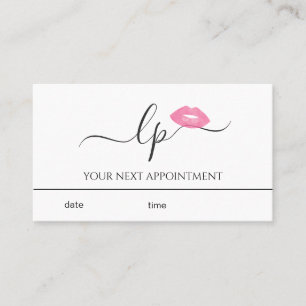 Elegant pink lips handwritten script calligraphy appointment card