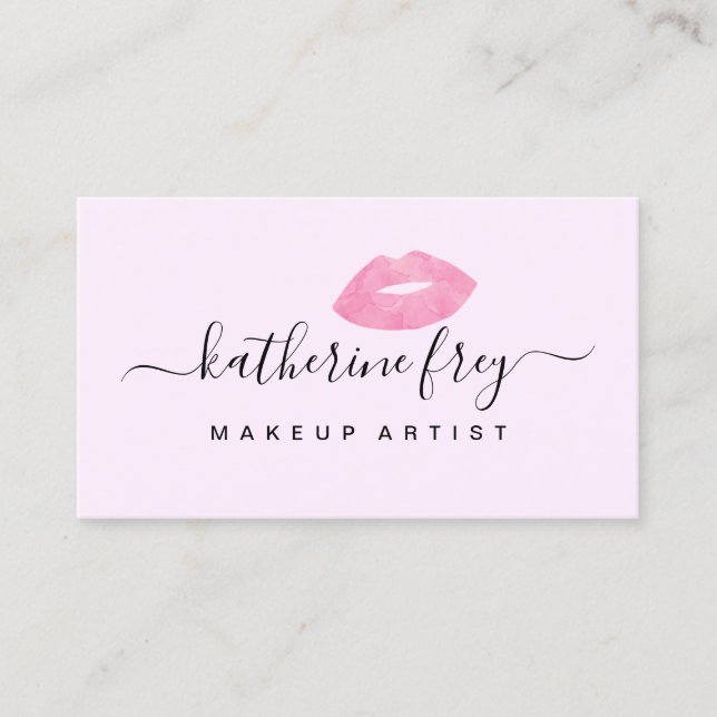 Elegant pink lips handwritten script calligraphy business card (Front)
