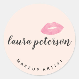 Elegant pink lips handwritten script calligraphy classic round sticker