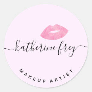 Elegant pink lips handwritten script calligraphy classic round sticker