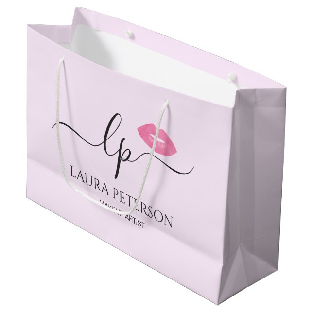 Elegant pink lips handwritten script calligraphy large gift bag (Front Angled)