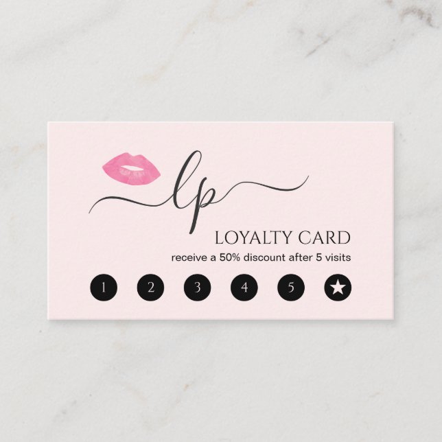Elegant pink lips handwritten script calligraphy loyalty card (Front)