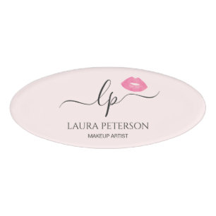 Elegant pink lips handwritten script calligraphy name tag