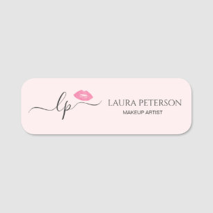 Elegant pink lips handwritten script calligraphy name tag