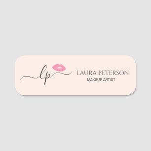 Elegant pink lips handwritten script calligraphy name tag