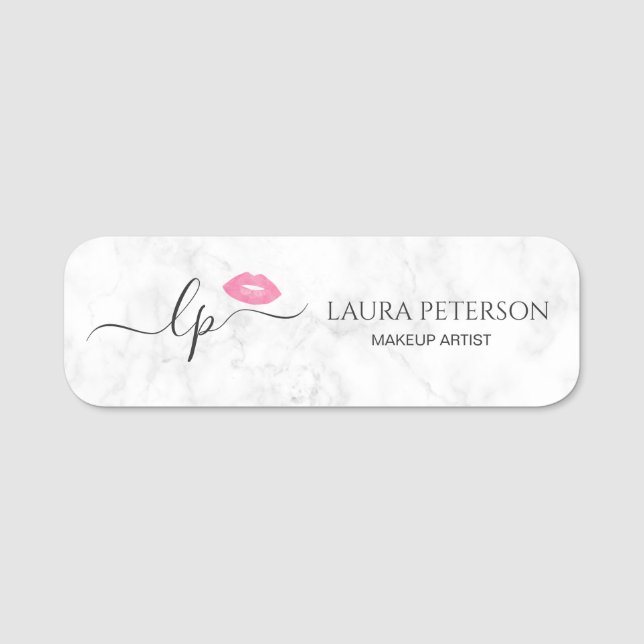 Elegant pink lips handwritten script calligraphy name tag (Front)