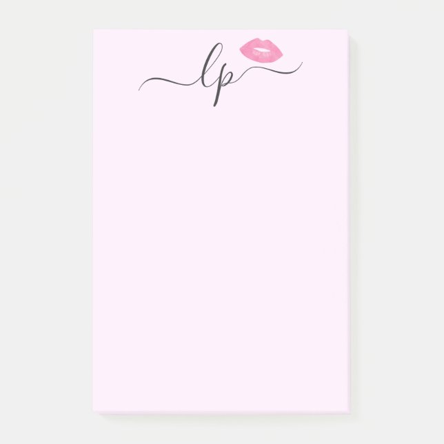 Elegant pink lips handwritten script calligraphy post-it notes (Front)