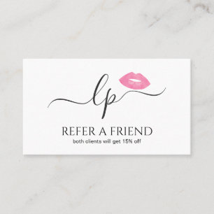 Elegant pink lips handwritten script calligraphy referral card