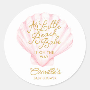 Elegant Pink Little Beach Babe Baby Shower Classic Round Sticker