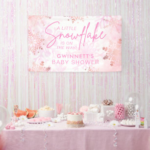 Elegant Pink Little Snowflake Baby Shower  Banner