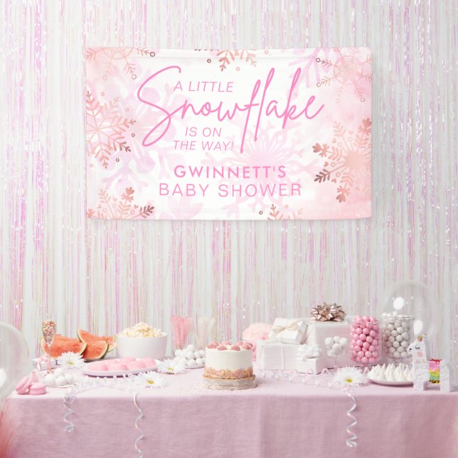 Elegant Pink Little Snowflake Baby Shower  Banner (Party)