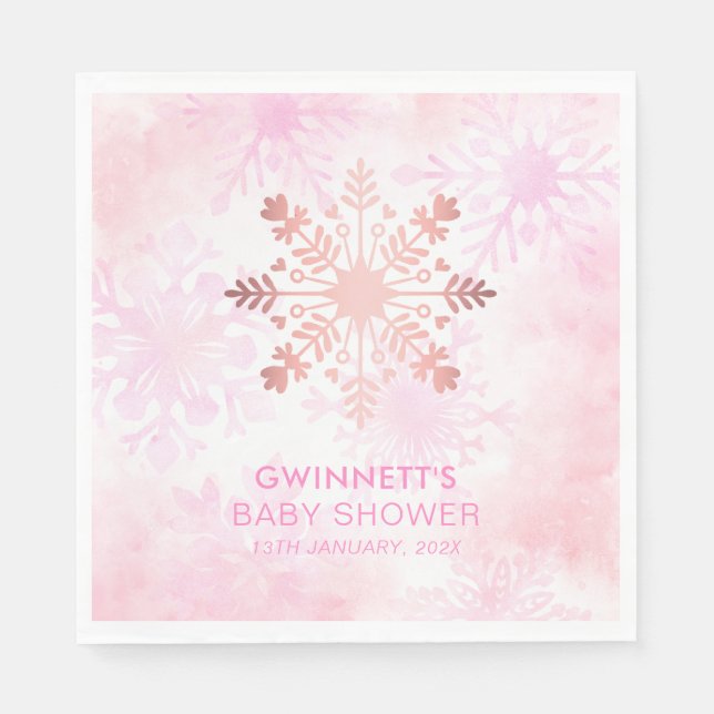 Elegant Pink Little Snowflake Baby Shower  Napkin (Front)