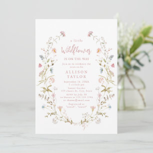 Elegant Pink Little Wildflower Boho Baby Shower Invitation