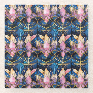 Elegant Pink Lotus Faux Stained Glass Pattern Coaster