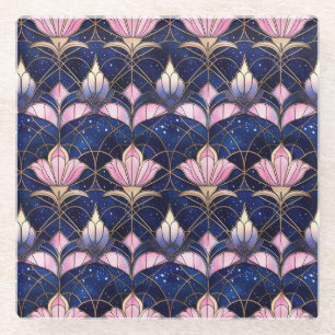 Elegant Pink Lotus Faux Stained Glass Pattern Coaster