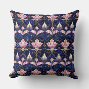 Elegant Pink Lotus Faux Stained Glass Pattern Cushion