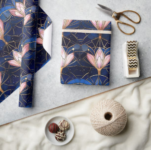Elegant Pink Lotus Faux Stained Glass Pattern Wrapping Paper