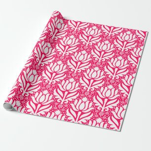 Elegant Pink Lotus Flower Damask Pattern  Wrapping Paper