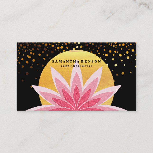 Elegant Pink Lotus Flower Logo Yoga Healing Health Business Card (Front)