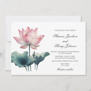 Elegant Pink Lotus Flower Wedding Invitation