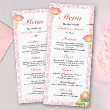 Elegant Pink Lotus Lanterns Indian Wedding Menu