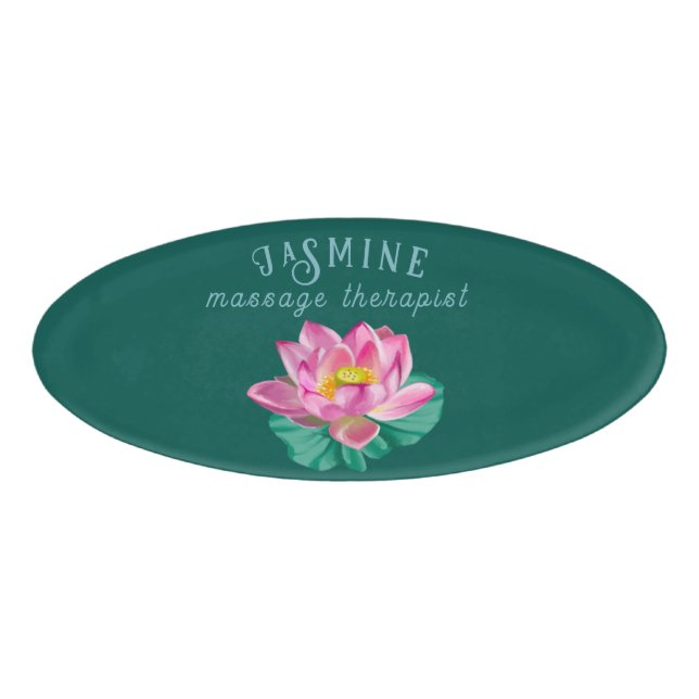 Elegant Pink Lotus | Salon, Massage Therapist Name Tag (Front)