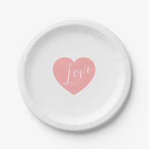 Elegant Pink Love Heart Script Personalized Party  Paper Plate