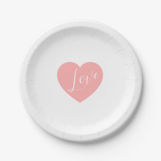 Elegant Pink Love Heart Script Personalized Party  Paper Plate