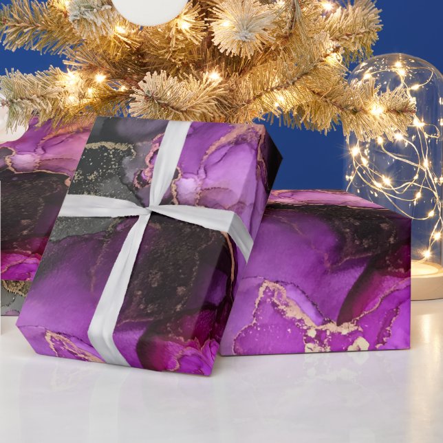 Elegant Pink Magenta Black Gold Wrapping Paper (Holidays)